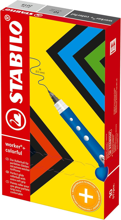 Tintenroller - STABILO worker+ colorful - medium - 10er Pack - schwarz, schwarz