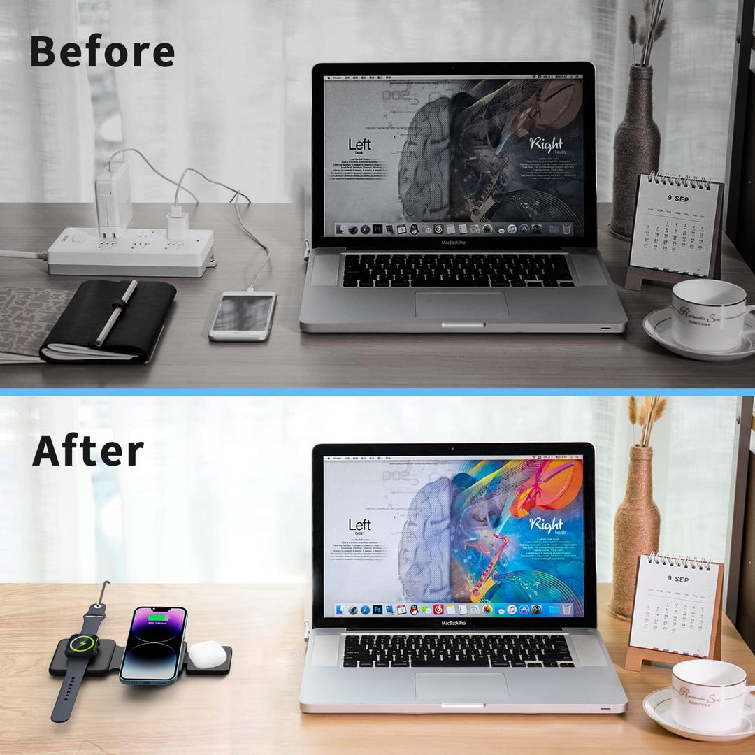 3 in 1 Faltbar Kabelloses Ladegerät,Foldable Wireless Charger iPhone Magnetic Charging Pad for iPhon