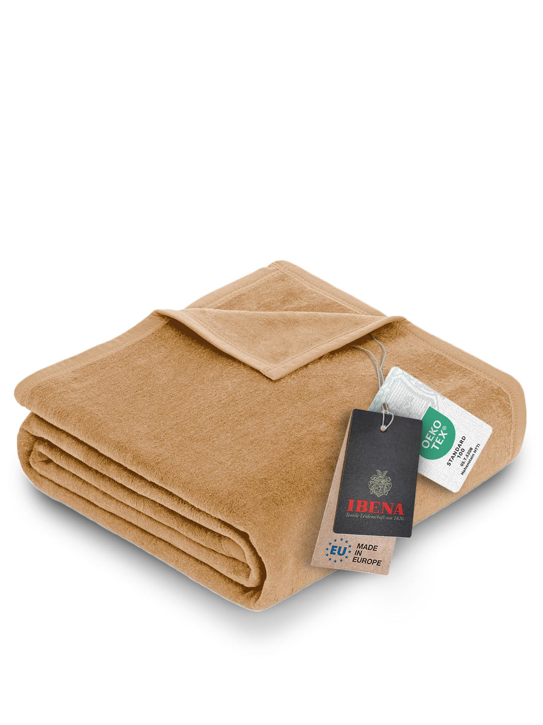 Ibena Porto Decke 150x200 cm – Baumwollmix weich, warm &amp; waschbar, Kuscheldecke cognac einfarbig 150