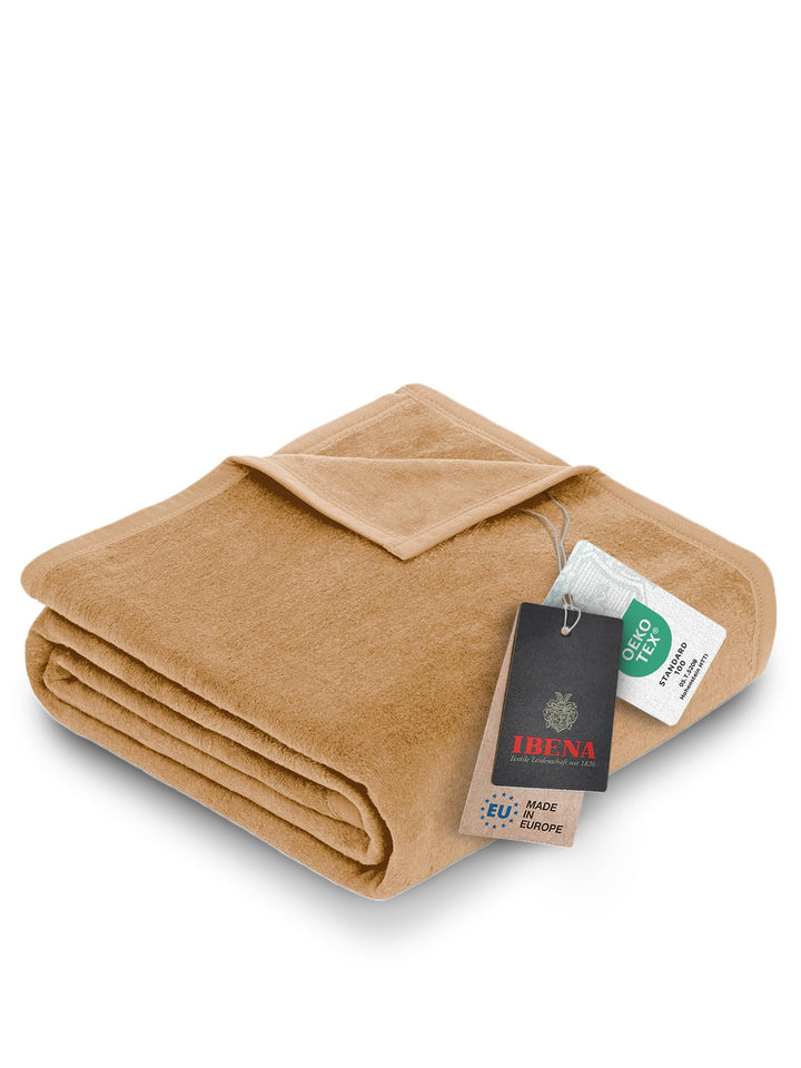 Ibena Porto Decke 150x200 cm – Baumwollmix weich, warm &amp; waschbar, Kuscheldecke cognac einfarbig 150