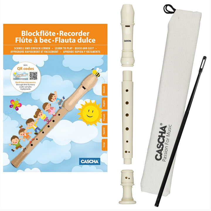 CASCHA,HH 1500,Blockflöten AA8Set, Flöteaus Kunststoff zumLernen für Kinder und Anfängermit Buch, De