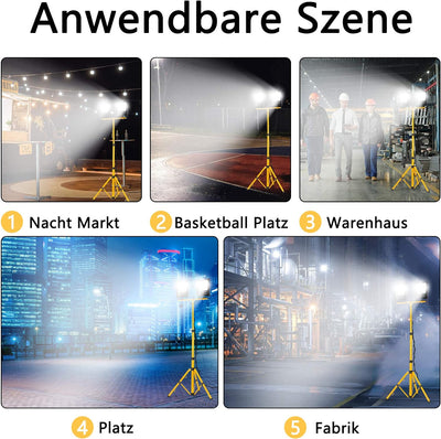 Aufun LED Baustrahler 2x 200W Strahler Kaltweiss mit Stativ und 3M Kabel LED Fluter Arbeitsscheinwer