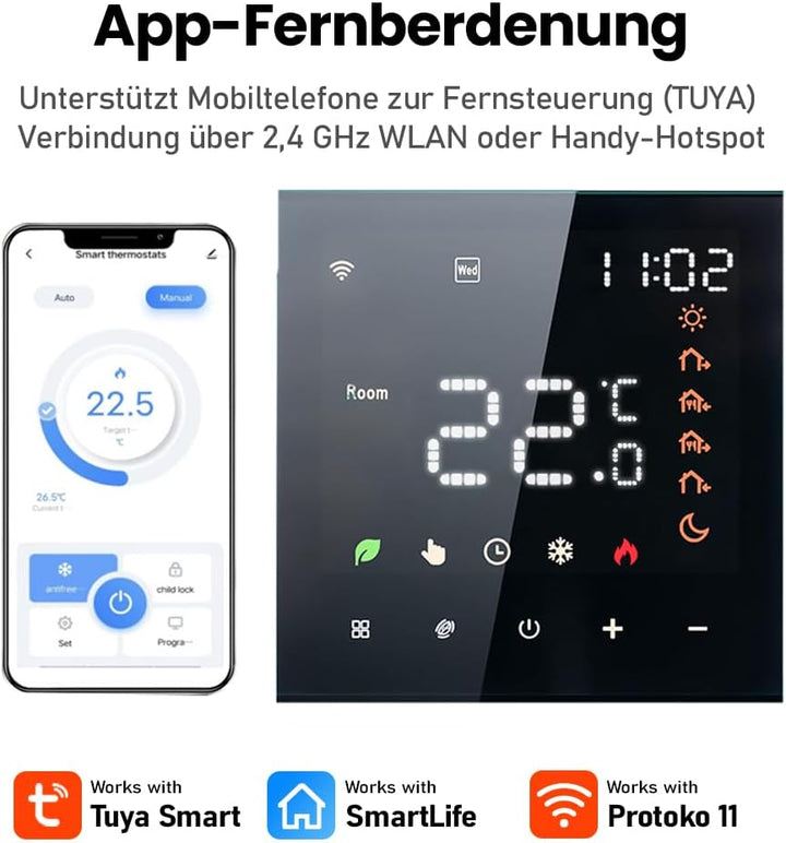 Decdeal WiFi Smart Thermostat Raumthermostat,Wasser Thermostat Fussbodenheizung,Fernsteuerung Progra