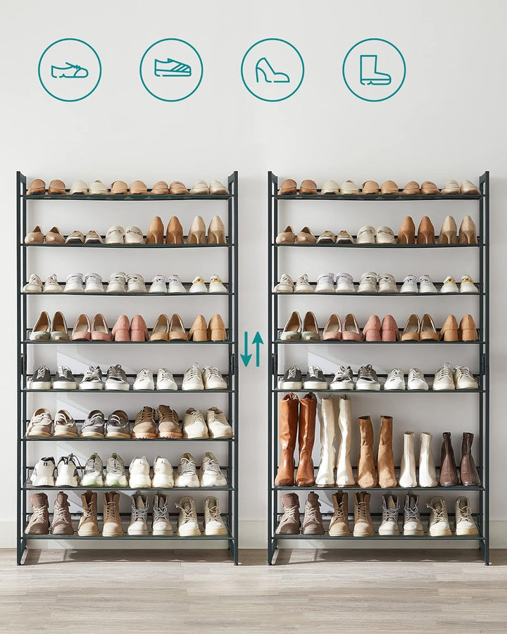 SONGMICS Schuhregal mit 8 Ebenen, Schuh-Organizer, aus 2 stapelbaren 4-stufigen Regalen, für 32 bis