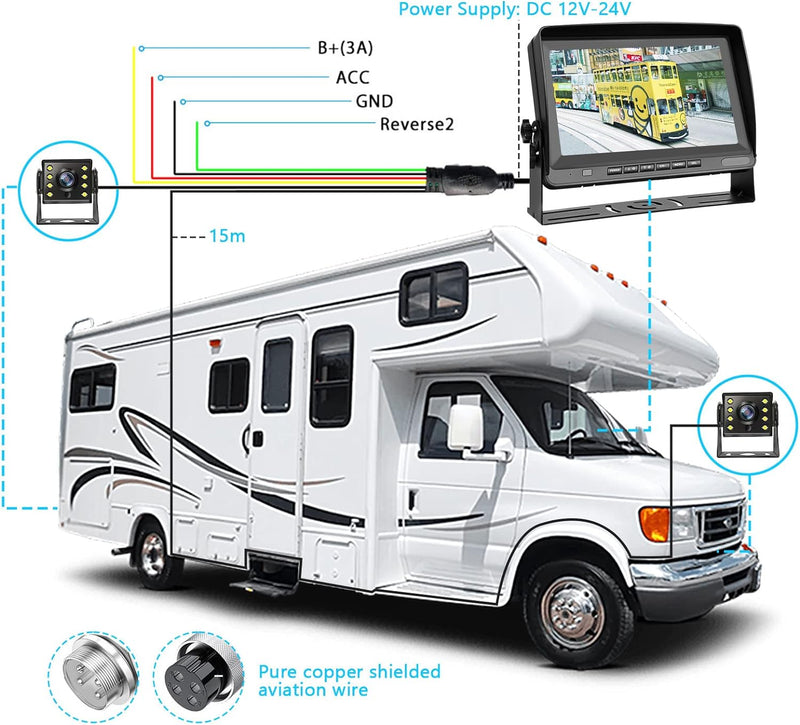 Hodozzy Rückfahrkamera Auto mit 8 Zoll LCD Monitor, AHD 1080P 2*Kameras IP69 Wasserdicht Super Nacht