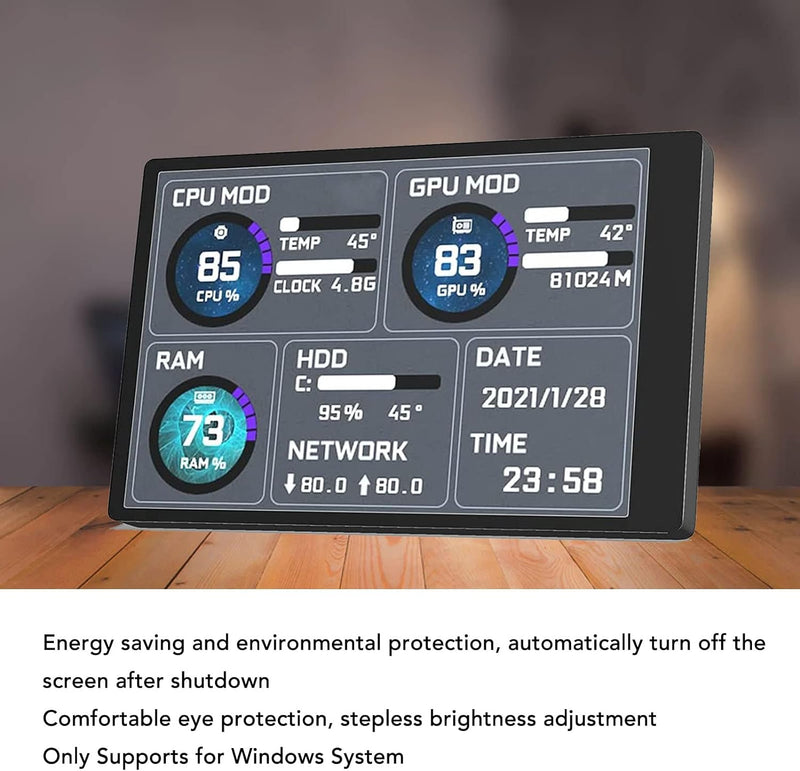 VBESTLIFE 3,5-Zoll-IPS-USB-Bildschirm, AIDA64-PC-CPU-RAM-Datentemperaturanzeige, PC-Sensorpanel-Disp