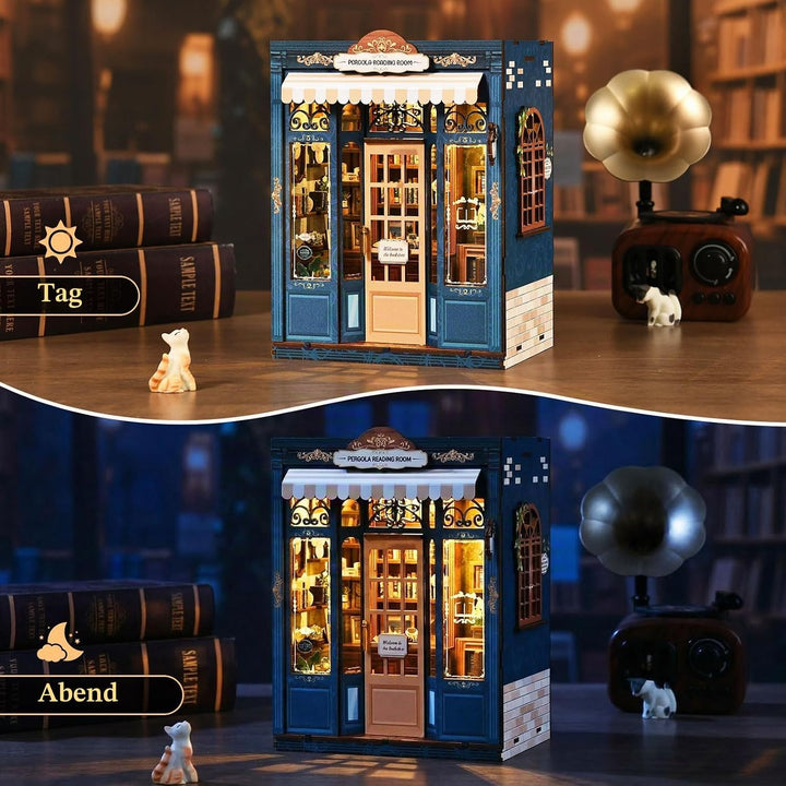 Shrike Book Nook Kit - DIY Miniaturhaus Holzpuzzle Puppenhaus, 3D Puzzle Buchstütze mit LED-Beleucht