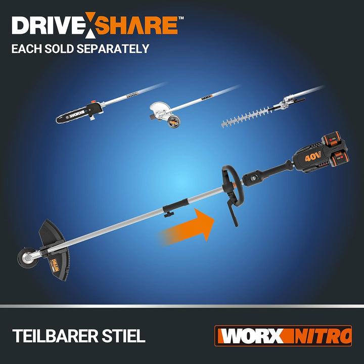 WORX Nitro WG186E.1 Akku Rasentrimmer & Freischneider 40V (2x20V) - leistungsstarker bürstenloser Mo