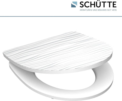 SCHÜTTE WC-Sitz Duroplast HG WHITE WAVE, Hochglänzender Toilettensitz mit Absenkautomatik, Schnellve