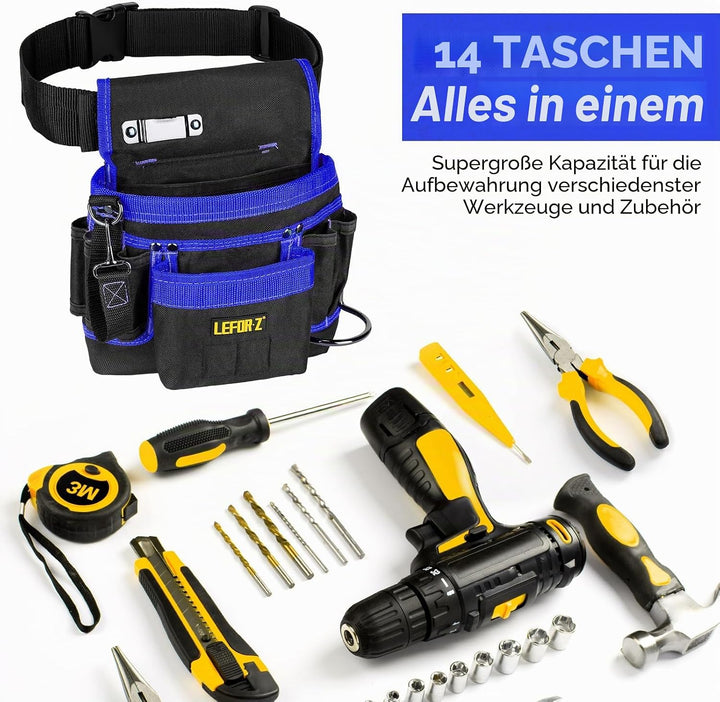 Werkzeuggürtel,Magnetische Werkzeugtasche mit 14 Taschen,Werkzeuggürtel Herren,Abnehmbare und Verste