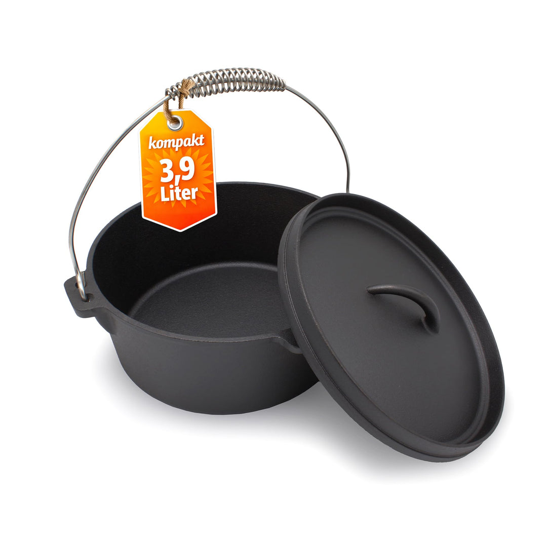 Rin & Rut Dutch Oven aus Gusseisen - 25 cm, 3.9L I Temperaturbeständig bis 400°C, mit Flanschdeckel,