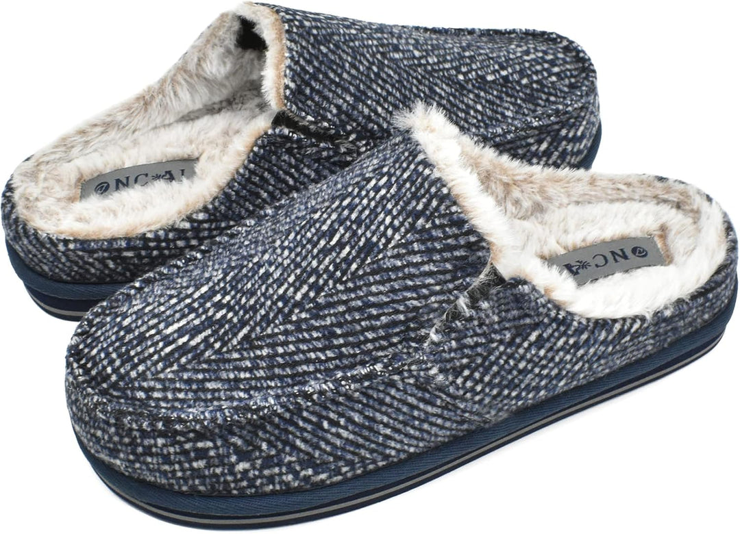 ONCAI Hausschuhe Herren Komfort Plüsch Pantoffeln Streifen Hüttenschuhe Wärme Flauschig Slipper mit