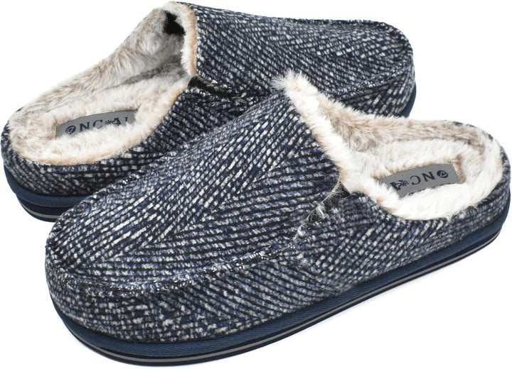 ONCAI Hausschuhe Herren Komfort Plüsch Pantoffeln Streifen Hüttenschuhe Wärme Flauschig Slipper mit