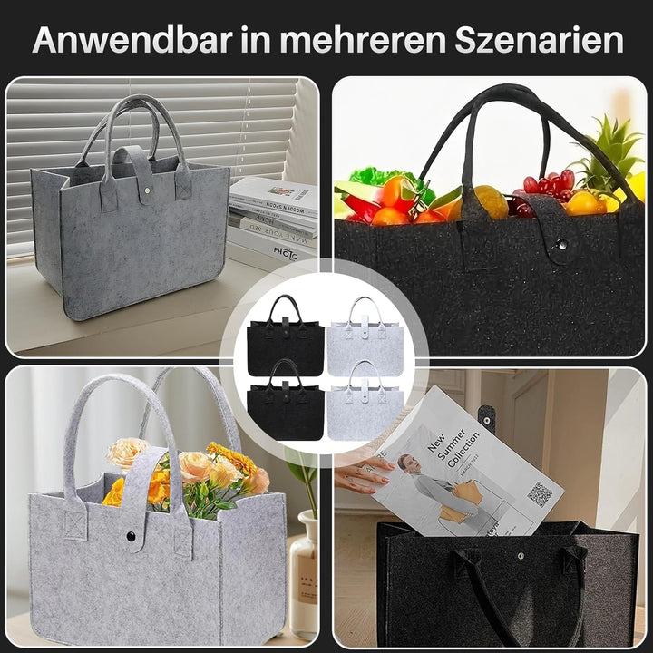 4 Stück Filztasche Einkaufstasche, Zusammenklappbar Filztasche Einkaufskorb, Filzkorb Tragetasche Fi