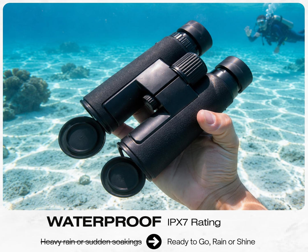 Hontry 10x42 Fernglas für Erwachsene, Kompakte Ferngläser Wasserdicht für Vogelbeobachtung Konzert T