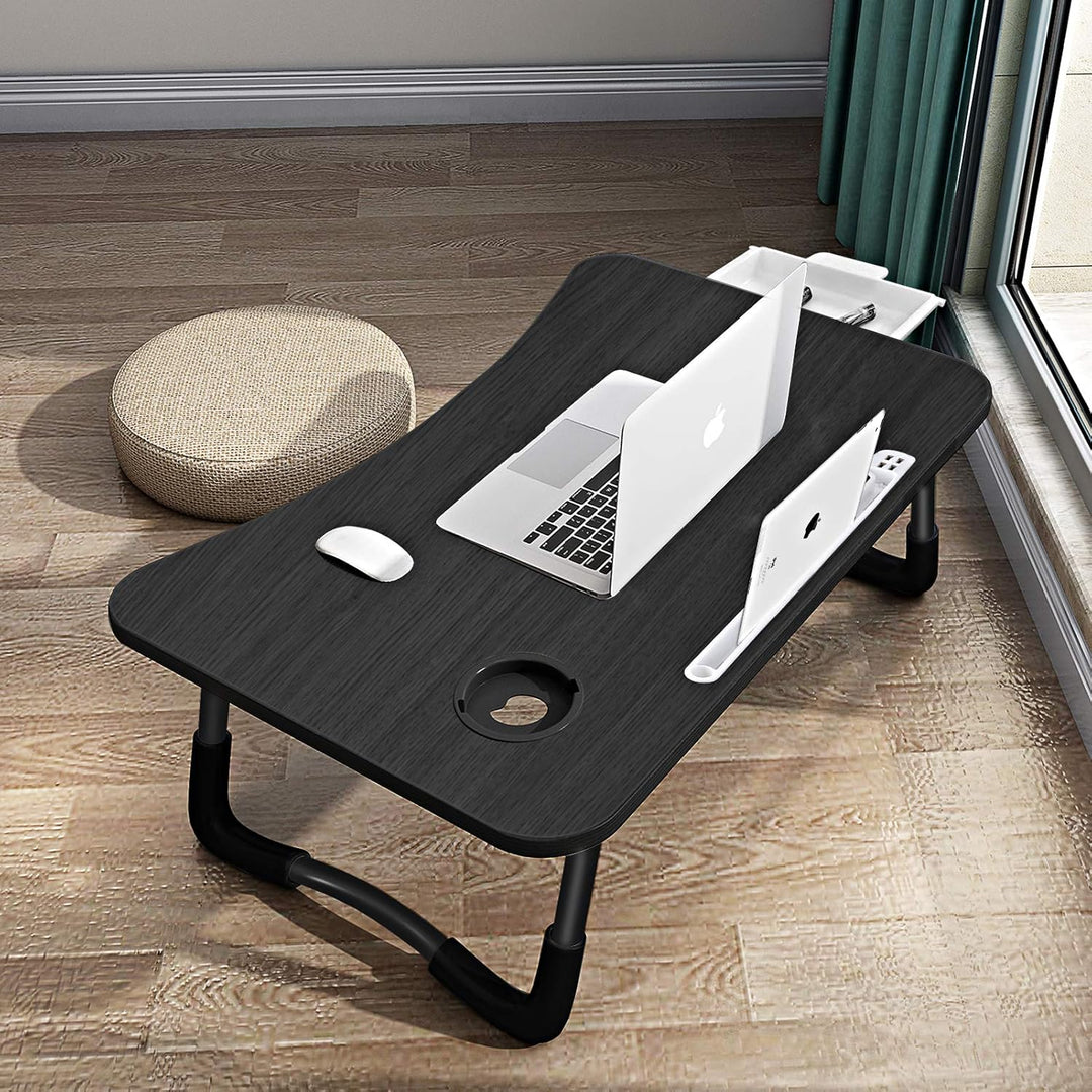 A3A ACADGQ Laptoptisch, Laptop Betttisch Klappbar, Notebook Tisch mit 4 USB Ladeanschluss, Schublade