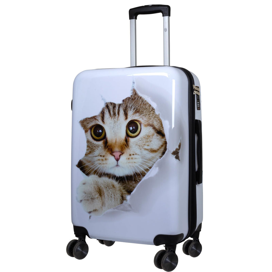 Trendyshop365 City-Koffer Hartschale mittelgross 67 cm - Katze weiss Citykoffer - Grösse M Katze Wei