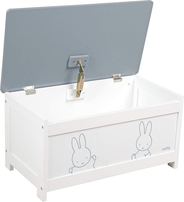 roba Spielzeugtruhe Miffy aus Holz, Spieltruhe für Kinder mit aufklappbarer Sitzfläche und Dämpfungs