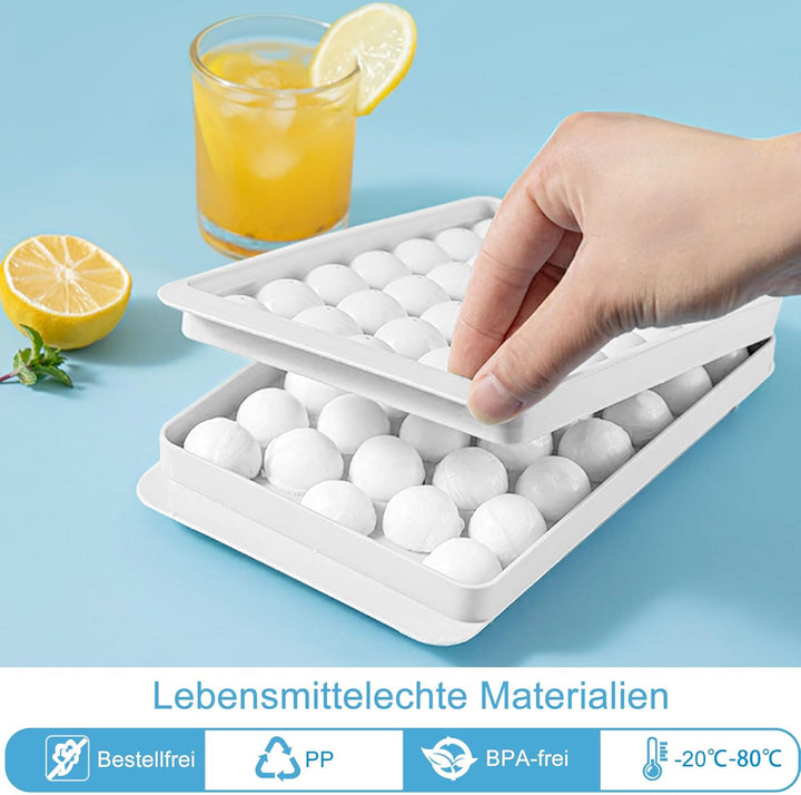 Miaowoof Eiswürfelform mit Deckel und Behälter, 2,5 cm x 99 Stück Runde Eiswürfel, Non-BPA Eiswürfel