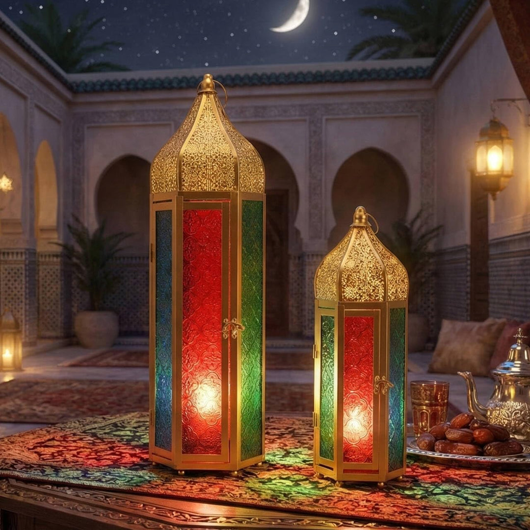 TRIROCKS 2er-Set Dekorative Ramadan-Kerzenlaterne aus Metall Orientalischer Kerzenhalter Arabische H