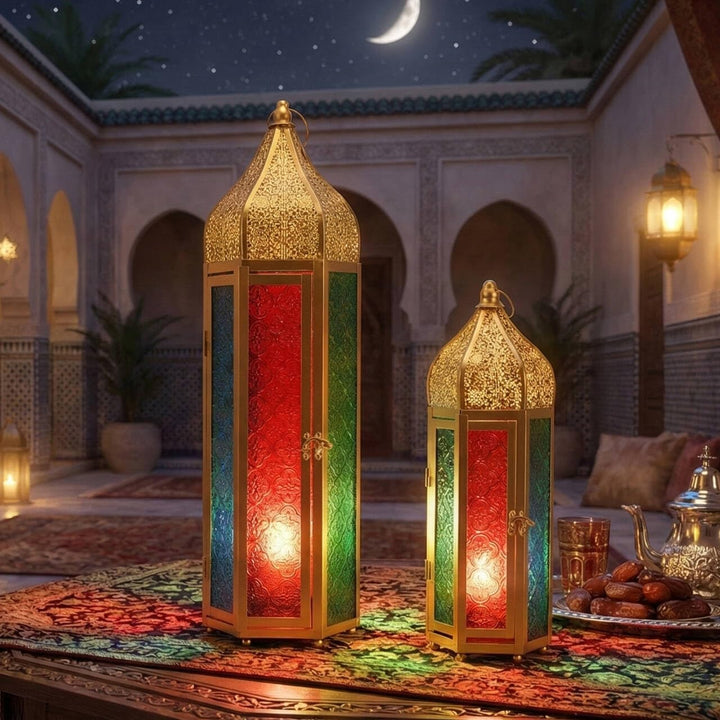 TRIROCKS 2er-Set Dekorative Ramadan-Kerzenlaterne aus Metall Orientalischer Kerzenhalter Arabische H
