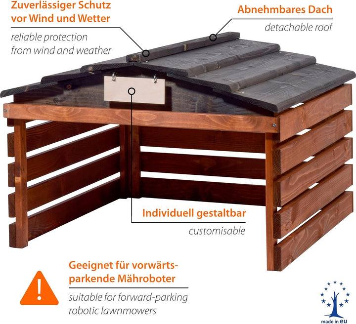 dobar® Mähroboter Garage aus Holz mit abnehmbarem Dach - Rasenroboter Unterstand mit individualisier
