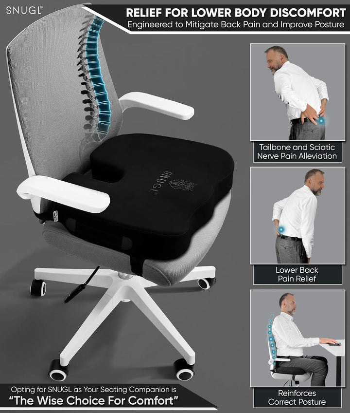 SNUGL Sitzkissen orthopädisch Memory Foam Steissbeinkissen | Stuhlkissen gegen Rückenschmerzen | Erg