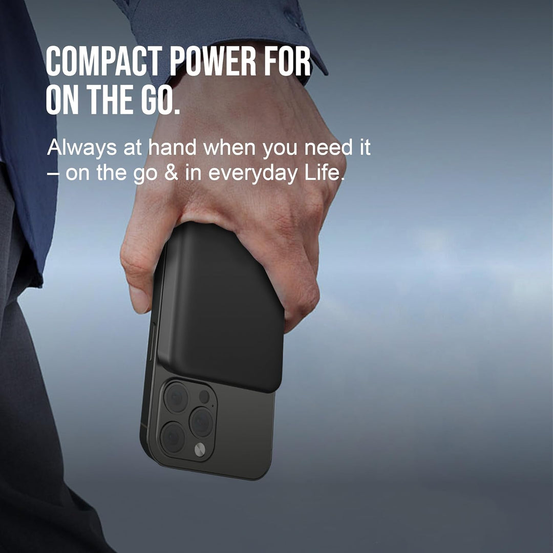 Powerbank 10.000 mAh USB-C Schwarz – Magnetische Wireless Powerbank 20 W, QC 22,5 W & PD 20 W, integ