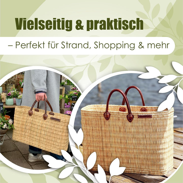 Schilfrohrtasche XL 54x39x21cm NATUREHOME - besonders grosser handgeflochtener Shopper aus natürlich