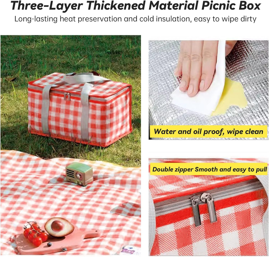 Isolierte Picknickkörbe, 35 x 20 x 20 cm Picknicktasche mit grossem Fassungsvermögen, mit Picknickde