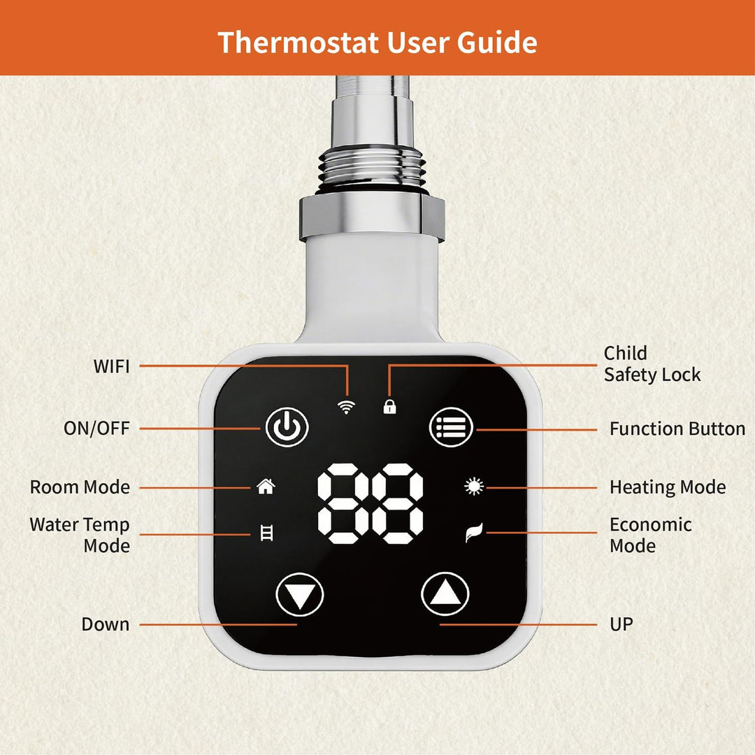 Heizstab Elektrisch für Badheizkörper mit Thermostat, geeignet für Handtuchheizkörper Heizkörper und