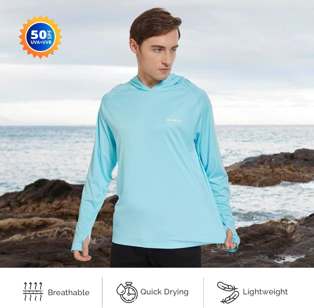 HUAKANG Herren Langarm Rashguard Kapuzenpullover UPF50+ Shirt Rashguard Angelbekleidung UV Sonnensch