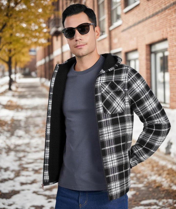 JACKETOWN Hemdjacke Herren Kariertes Winterjacke Thermohemd Fleece Gefüttert Freizeit Jacke mit Kapu