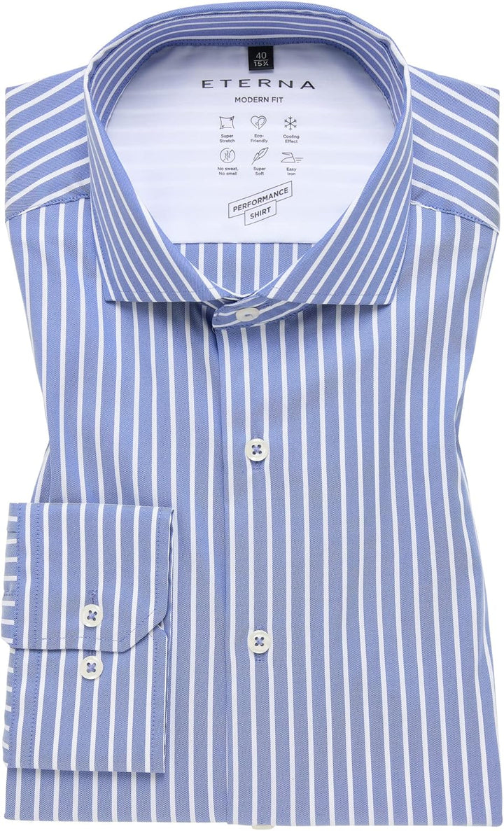 ETERNA Herren bedrucktes Baumwollhemd, Modern Fit 43 Dunkelblau, 43 Dunkelblau