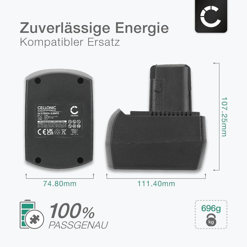 CELLONIC® Ersatz Akku für Metabo BZ 12 SP, BSZ 12,BS12 SP, BSZ 12 Impuls, SSP12,ULA 9.6-18, BSZ12 Pr