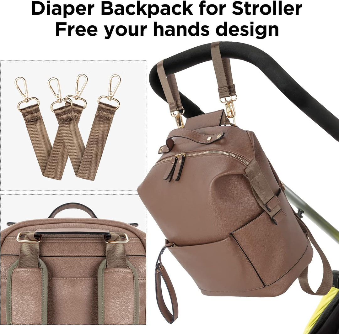 Minsong Fashion Diaper Bag Backpack, Leather Diaper Bags Organizer With Changing Station, Travel Dia