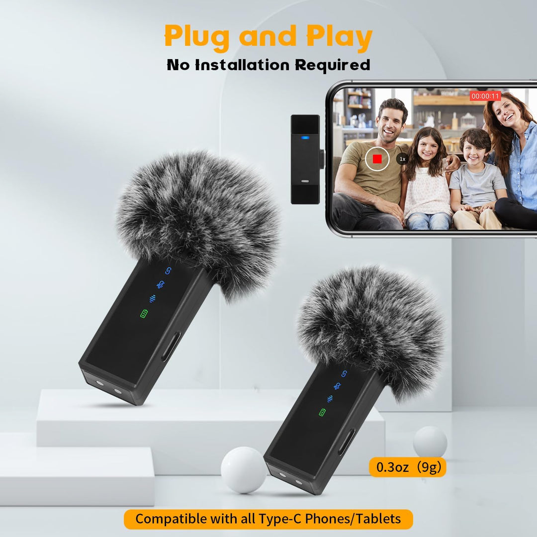AURTEC Kabelloses Lavalier-Mikrofon mit Ladekoffer für Typ-C/USB-C-Telefone, 2er Set, Plug & Play, 3