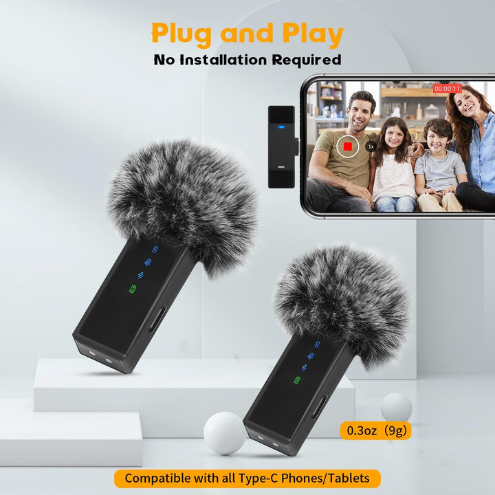 AURTEC Kabelloses Lavalier-Mikrofon mit Ladekoffer für Typ-C/USB-C-Telefone, 2er Set, Plug & Play, 3