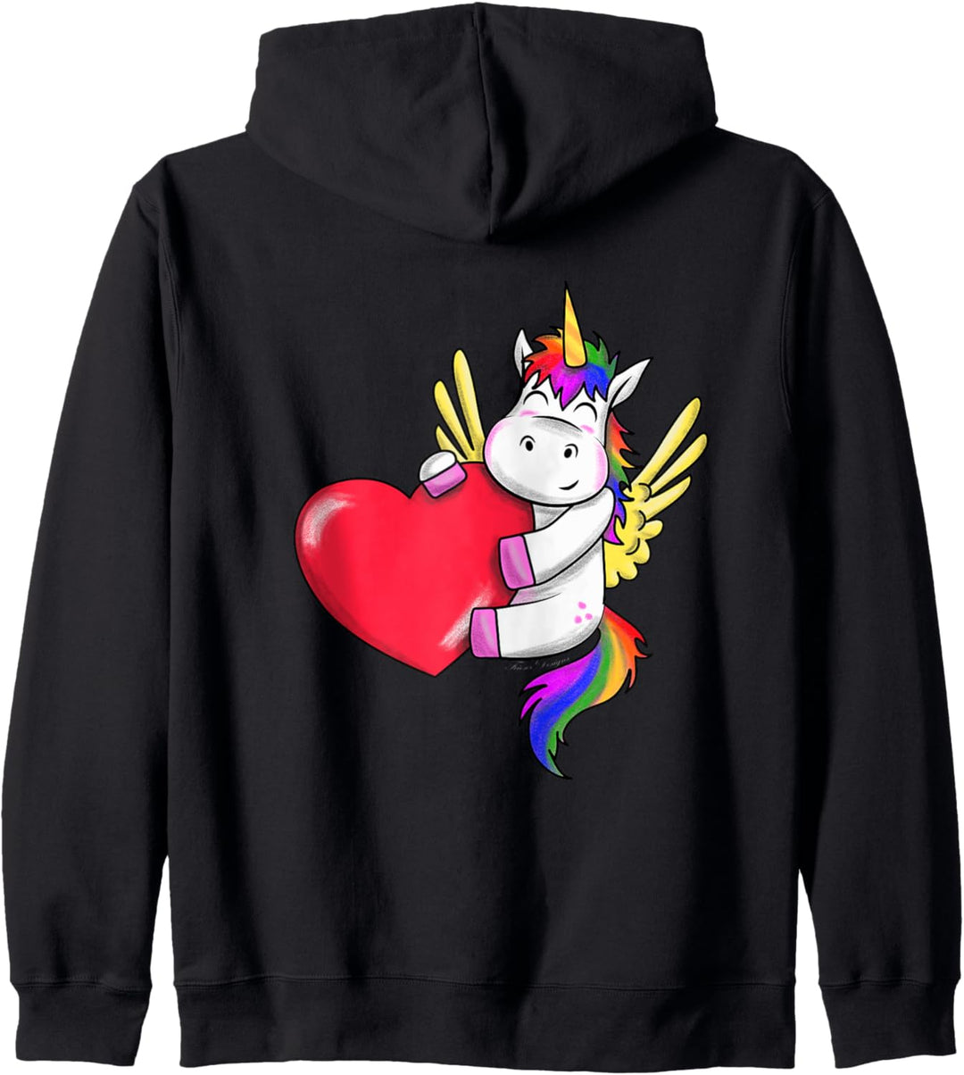 süsses fliegendes Einhorn Pegasus mit Herz und Regenbogen Kapuzenjacke