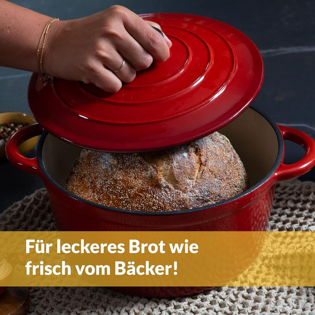 Chefarone Gusseisen Topf 24 cm, 3,5 L – Schmortopf emailliert mit Deckel für Brot backen, Schmoren &