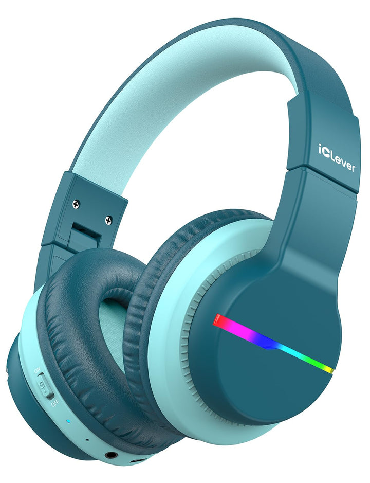 iClever Bluetooth Kinder Kopfhörer, Farbige LED-Leuchten, Kinderkopfhörer Over-Ear mit 74/85/94dB La