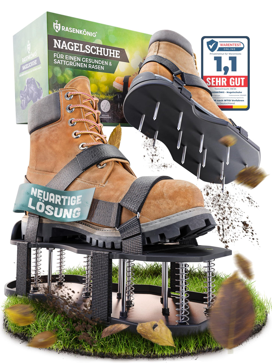 RASENKÖNIG Nagelschuhe Pro | Rasenlüfter Schuhe + Estrichschuhe | Rasenbelüfter Vertikutierer und Ae
