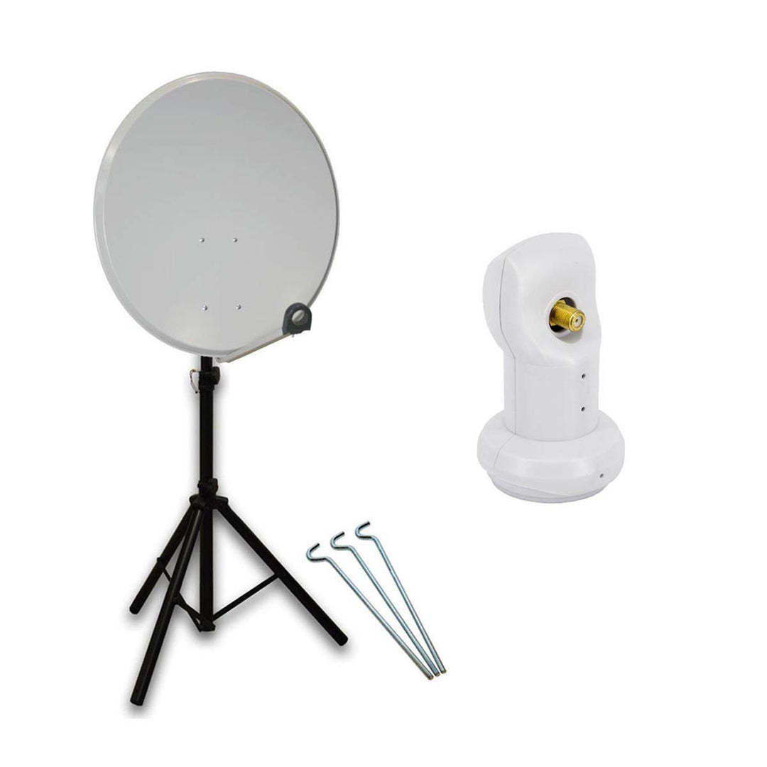PremiumX Mobile Camping Satelliten-Komplettanlage 60cm Antenne SAT Single LNB 4K Ständer Dreibein-St