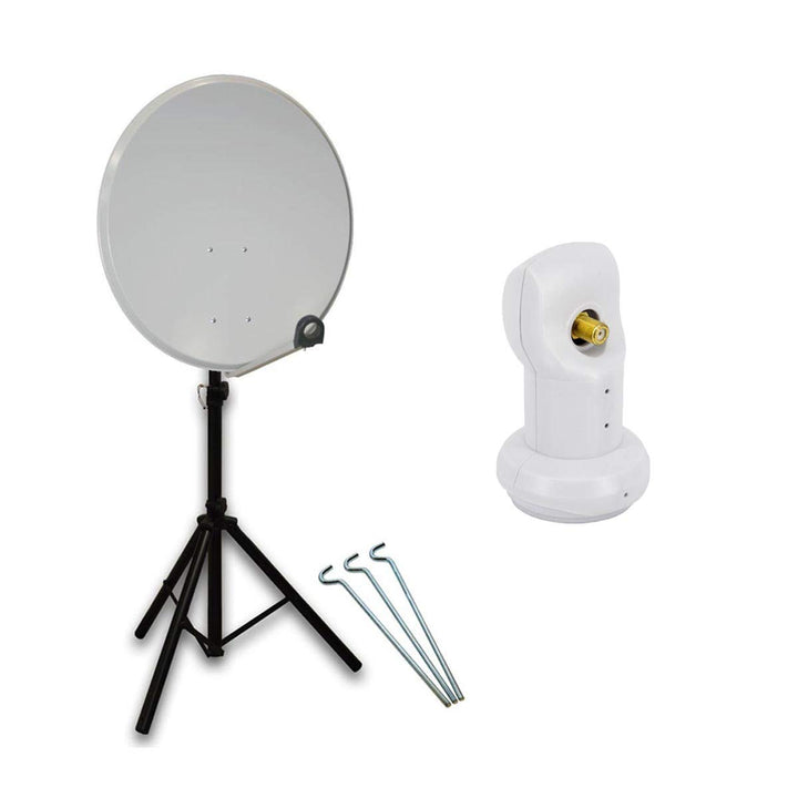 PremiumX Mobile Camping Satelliten-Komplettanlage 60cm Antenne SAT Single LNB 4K Ständer Dreibein-St