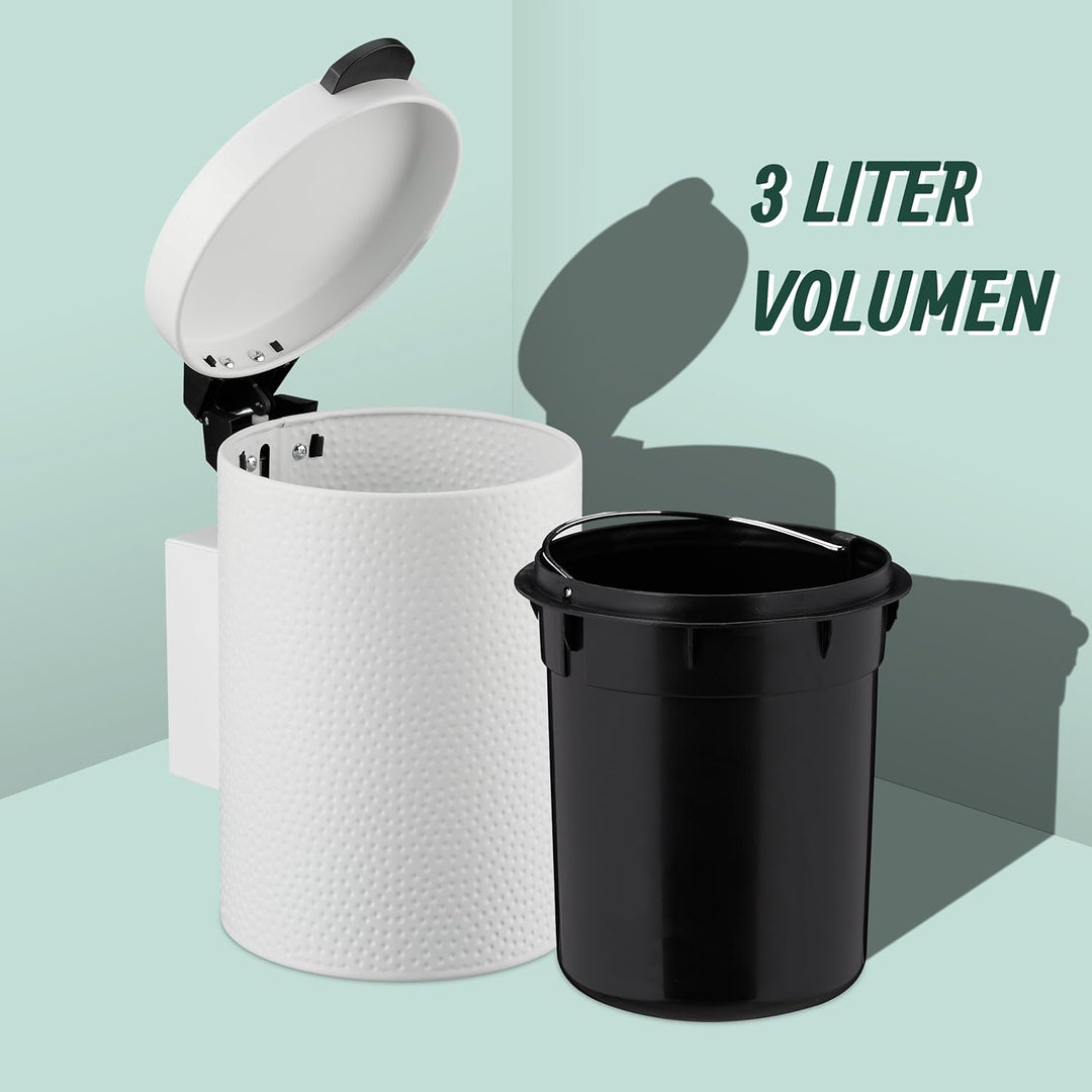 Relaxdays Kosmetikeimer Wandmontage, 3 Liter, Absenkautomatik, Inneneimer, Metall, runder Badezimmer