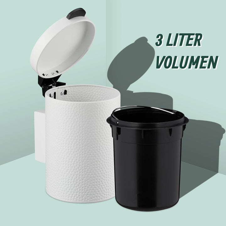 Relaxdays Kosmetikeimer Wandmontage, 3 Liter, Absenkautomatik, Inneneimer, Metall, runder Badezimmer