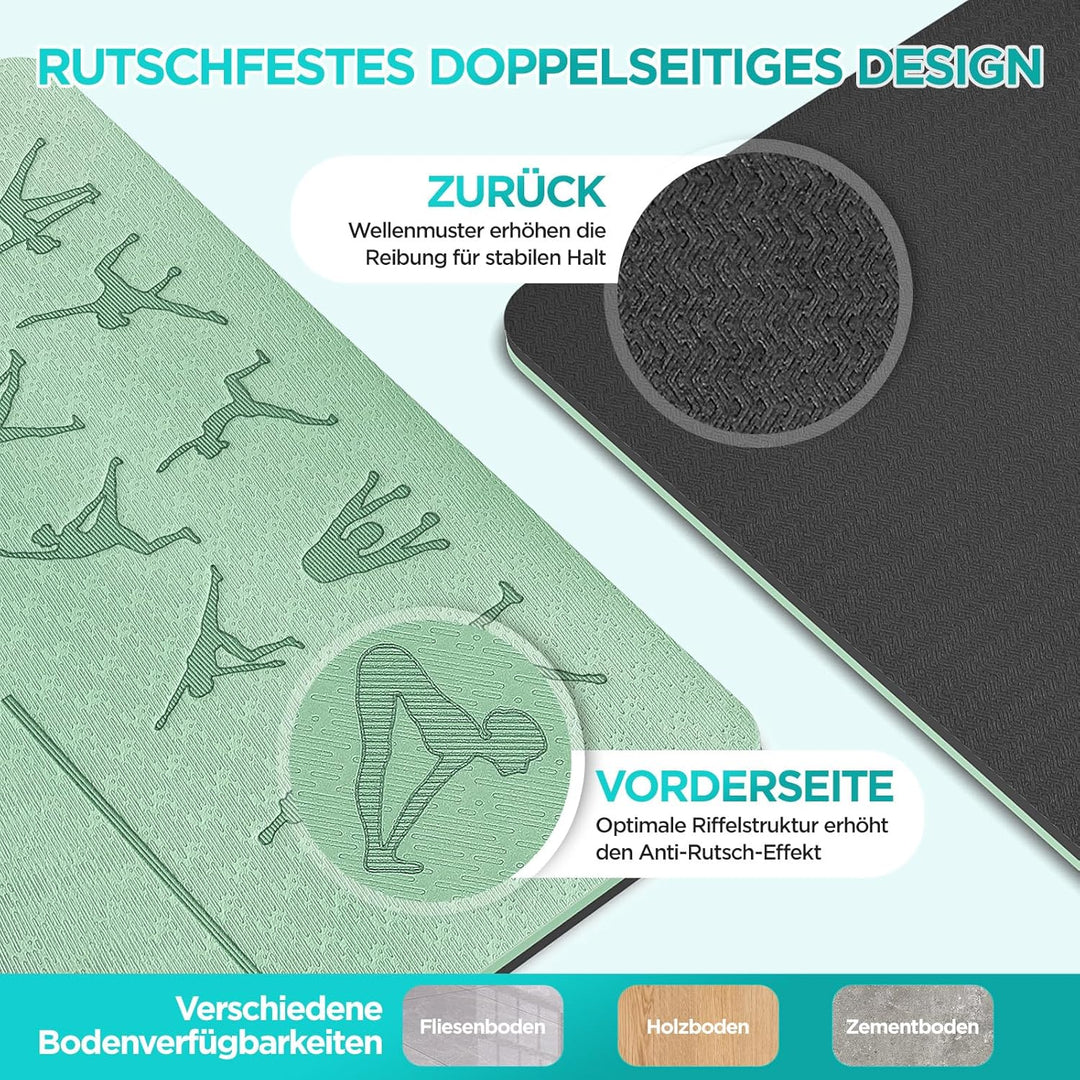 OUTDOUSE Yoga Matte, TPE 6mm Dicke Hautfreundliche Yogamatte Rutschfest Gymnastikmatte Pilates Gymna