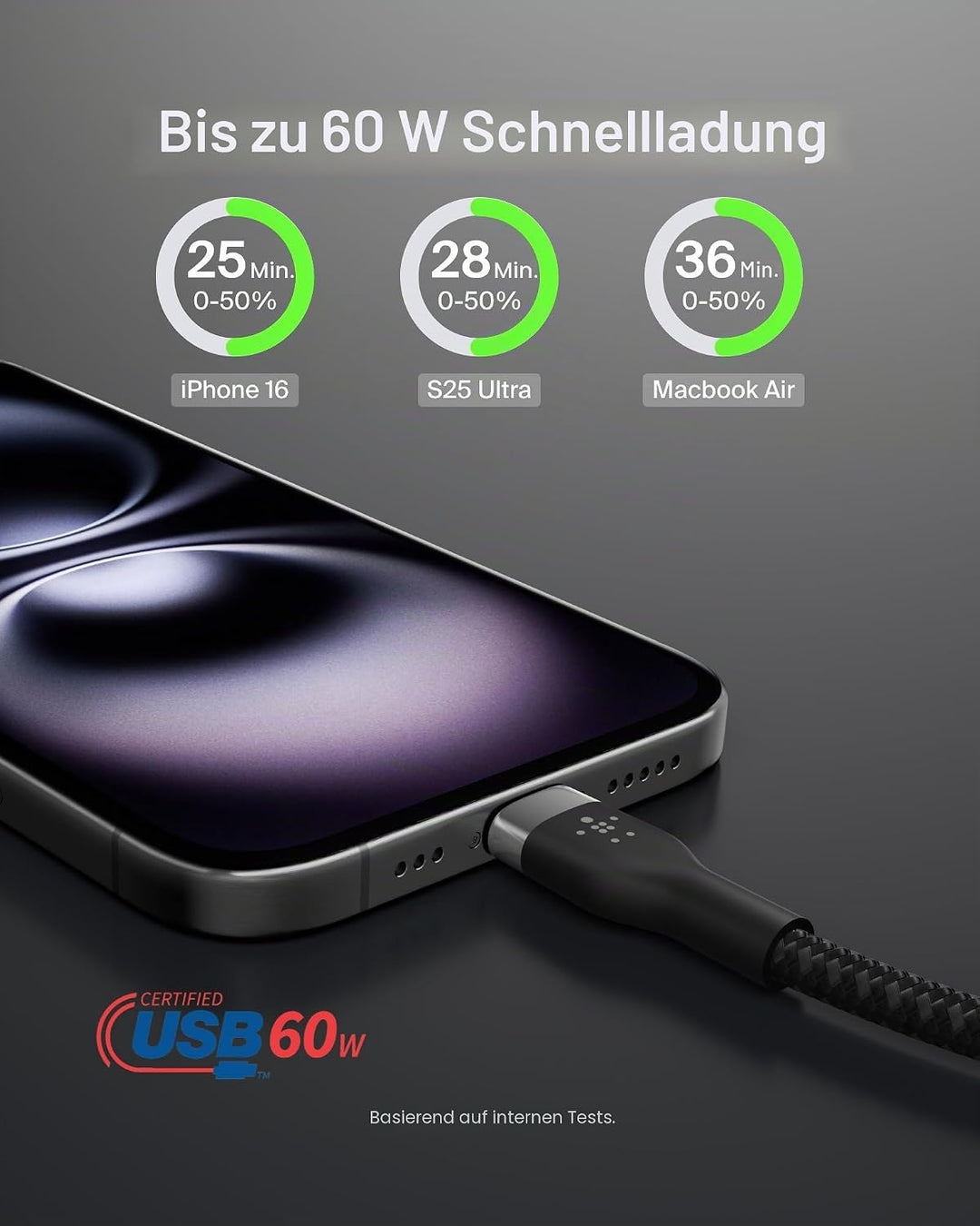 Belkin BoostCharge Pro Flex geflochtenes USB-C/USB-C-Ladekabel, USB-IF-zertifiziert zum Schnellladen