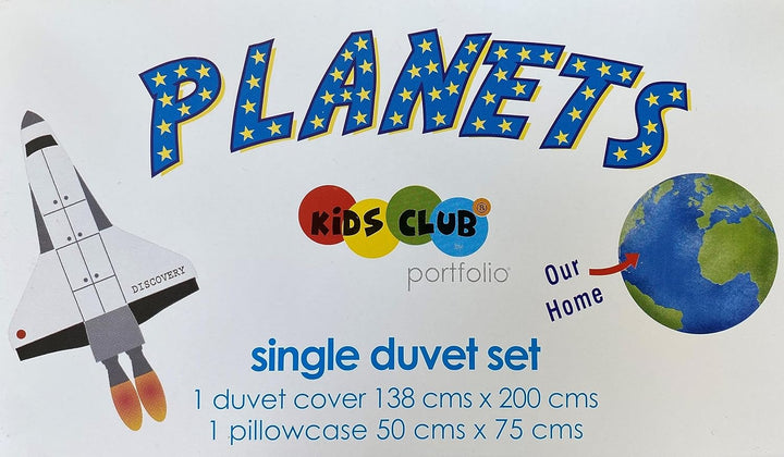 Kidz Club Bettbezug für Einzelbett und EIN Kissenbezug, Planetenmotiv, Schwarz, PPLAD1, Dunkelblau,