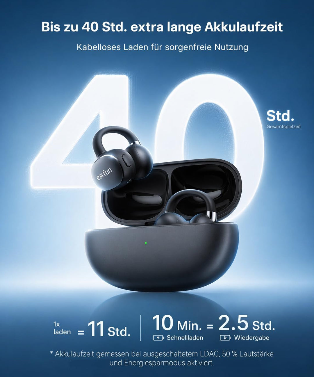 EarFun Clip 2 Open Ear Kopfhörer, Bluetooth Clip On Earbuds, Komfortabel und stabil, 12 mm Titanium-